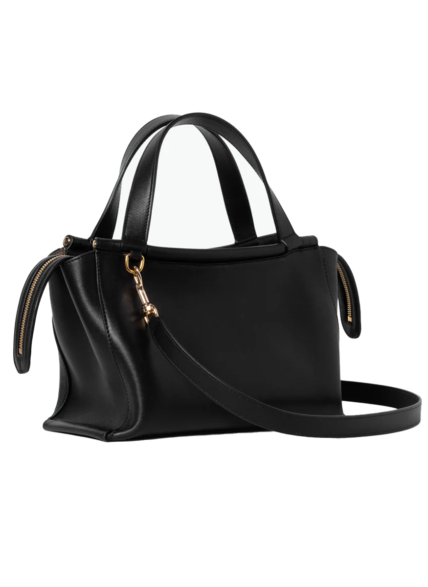 Ida Top Handle Bag with Strap in Black Leather
