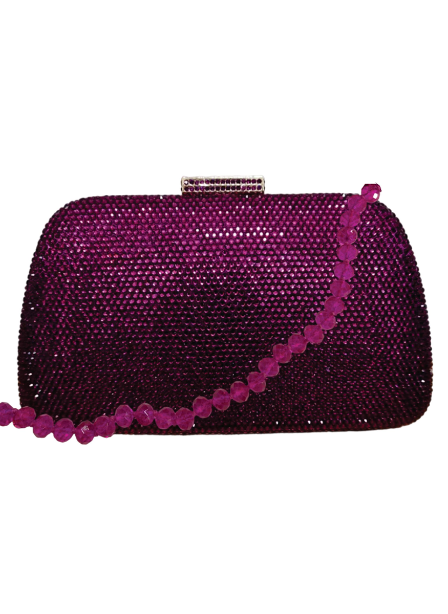 Josephine Crystal Clutch in Fuchsia with Beaded Strap