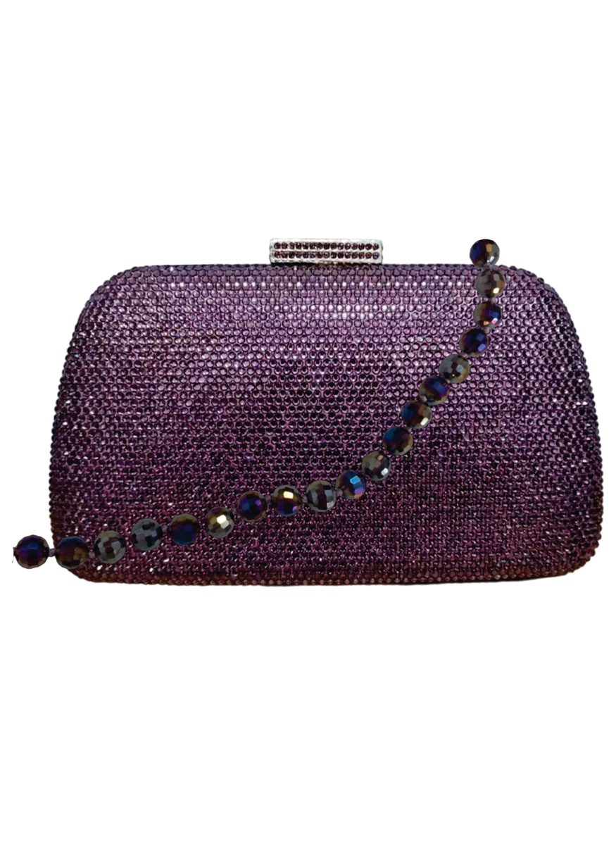 Josephine Crystal Clutch with Beaded Strap in Light Amethyst