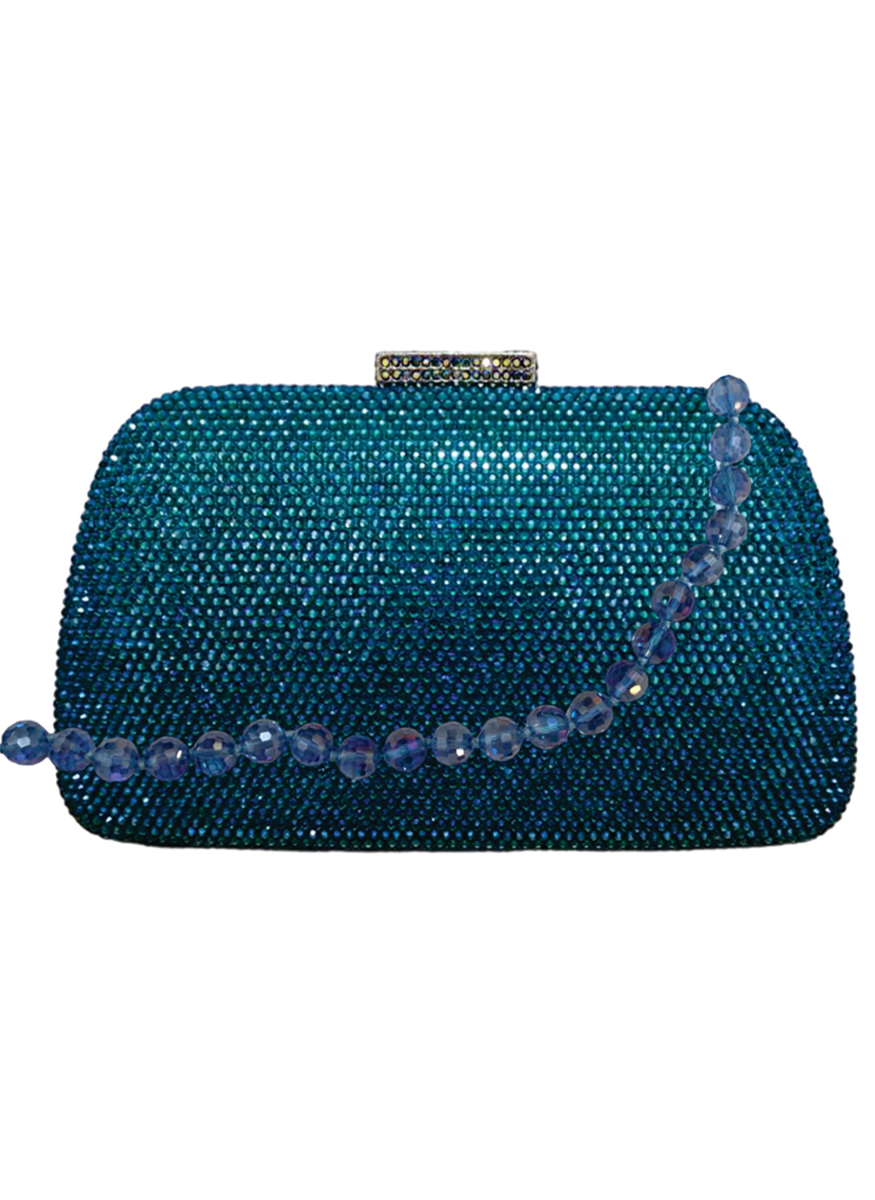 Josephine Crystal Clutch in Tourmaline with Beaded Strap
