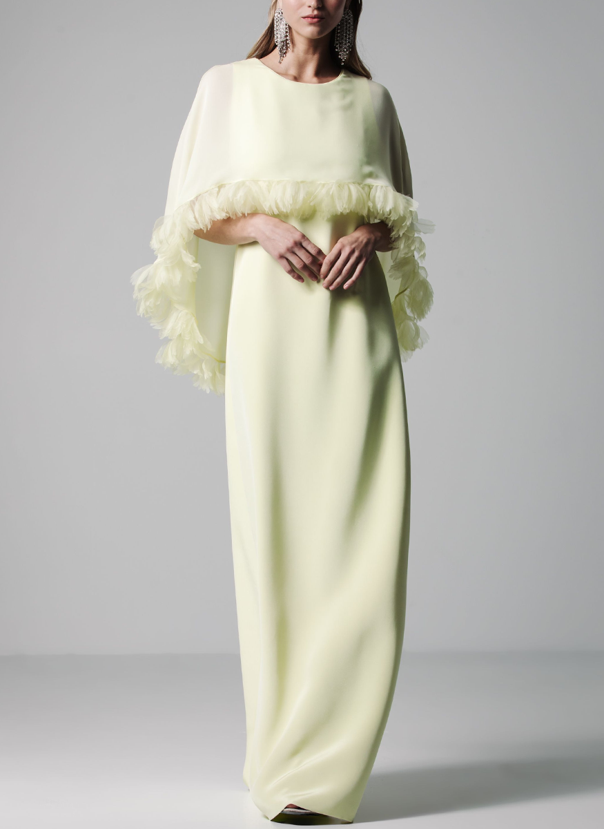 London Sheath with Anemone Trimmed Capelet Gown
