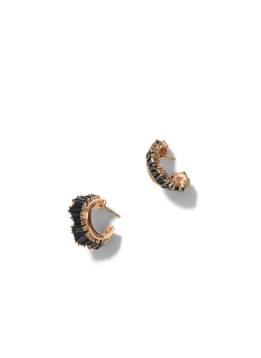 Petite Ruched Hoops, Black Spinel