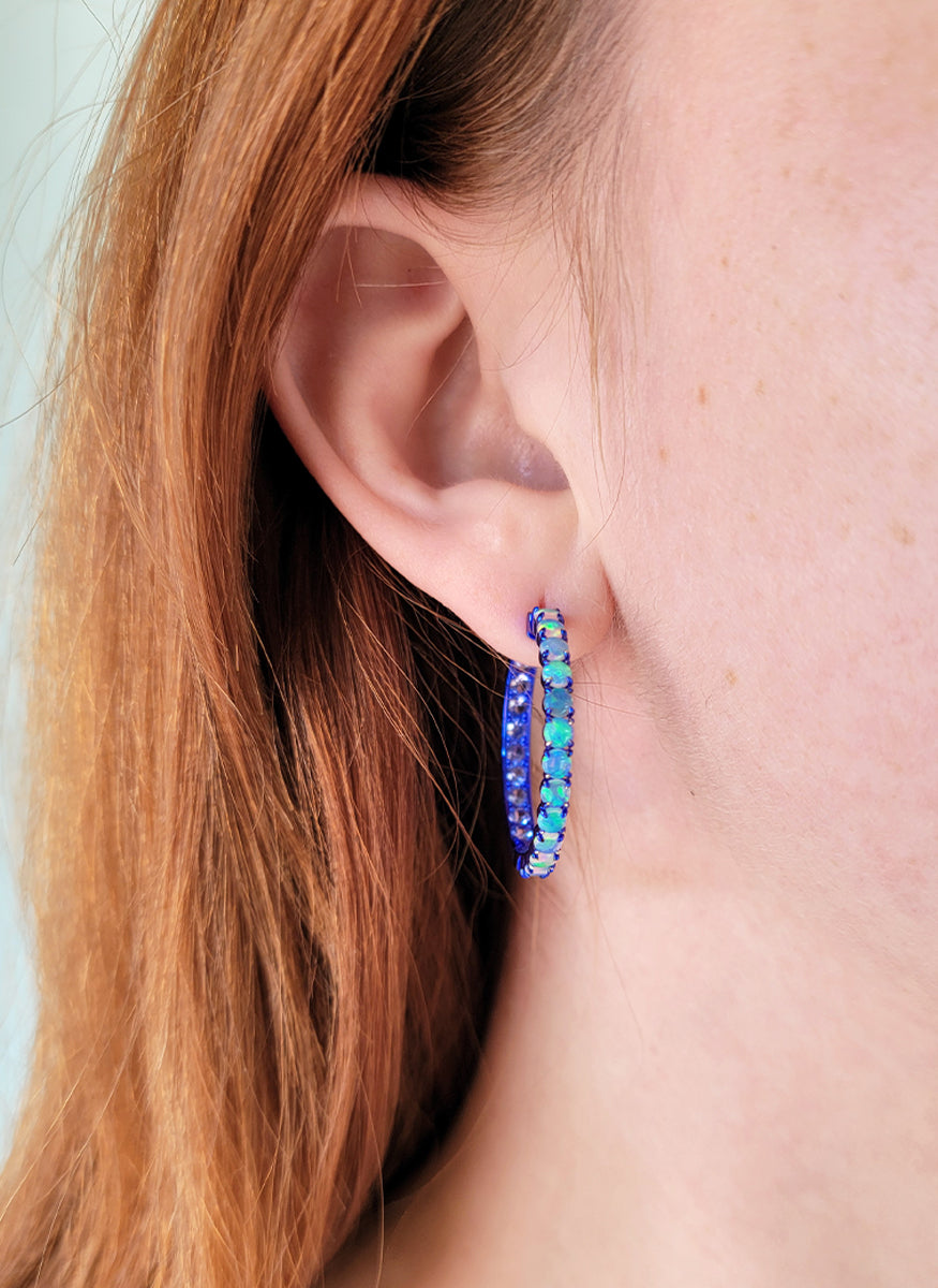 Blue Opal and Tanzanite Hoops