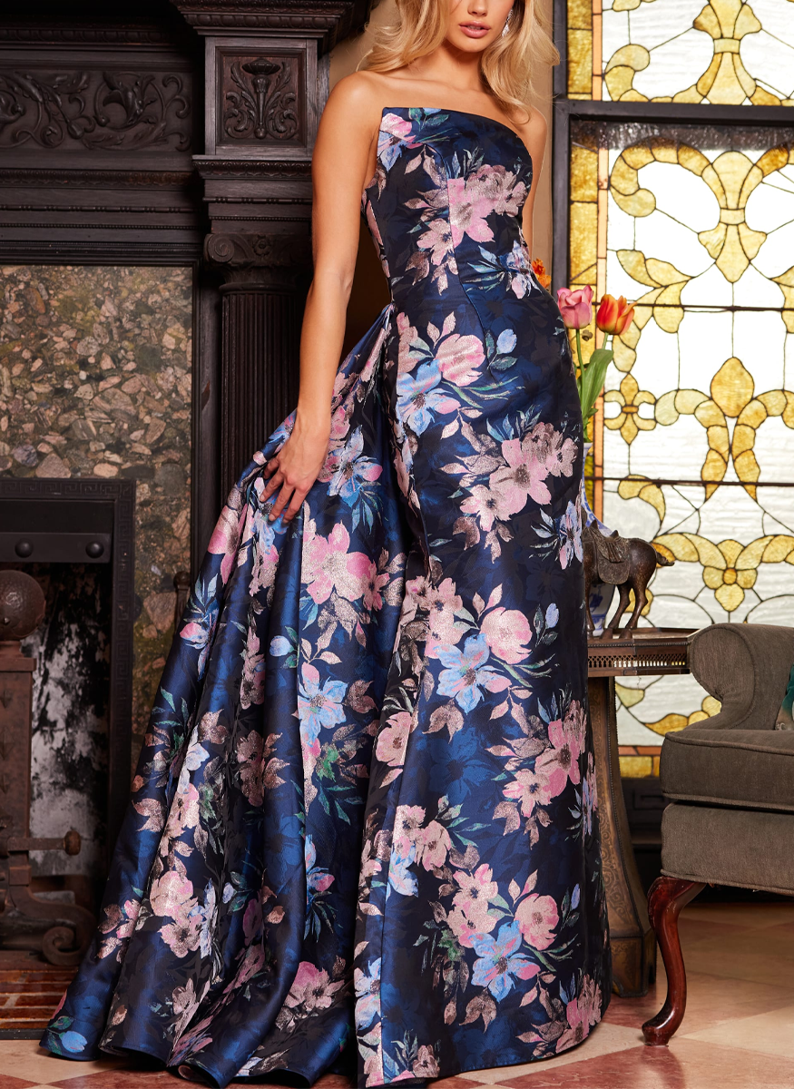 Strapless Floral Gown
