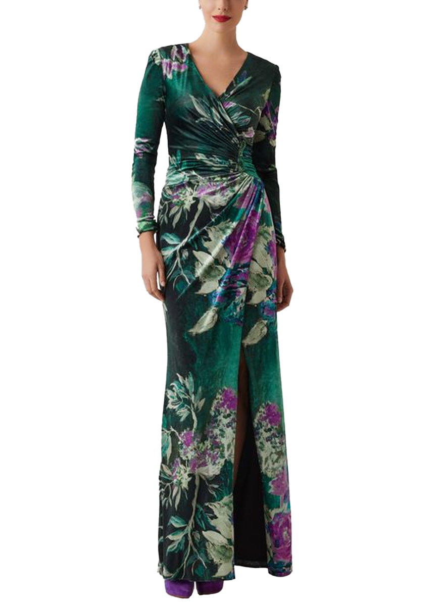 green emerald velvet dress Emerald Green Velvet Jacquard Floral Maxi Dress – PinkBlush main image 1