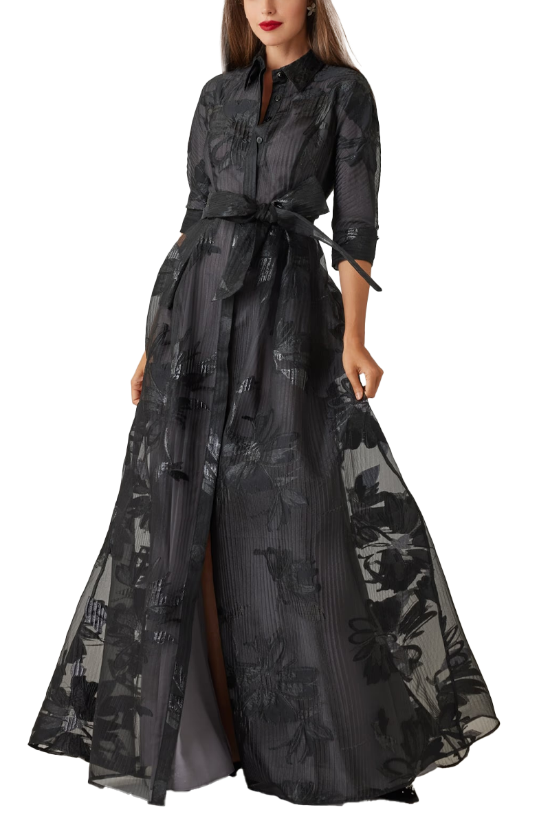 Sheer Organza Floral Shirt Waist Gown