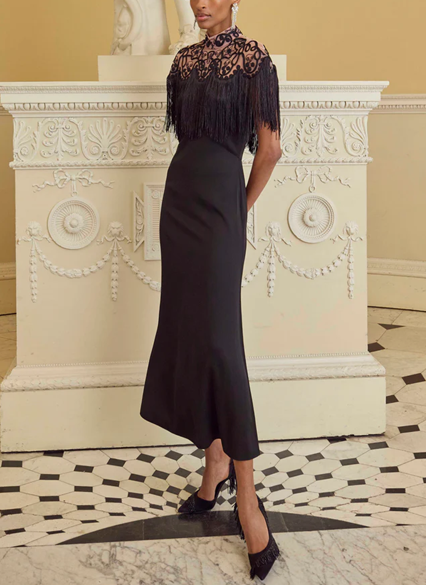 Cordelle Fringe Midi Dress US2 / Black Cordelle Fringe Midi Dress US2 / Black