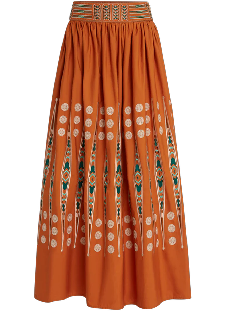 Ombretta Skirt with Backgammon Embroidery