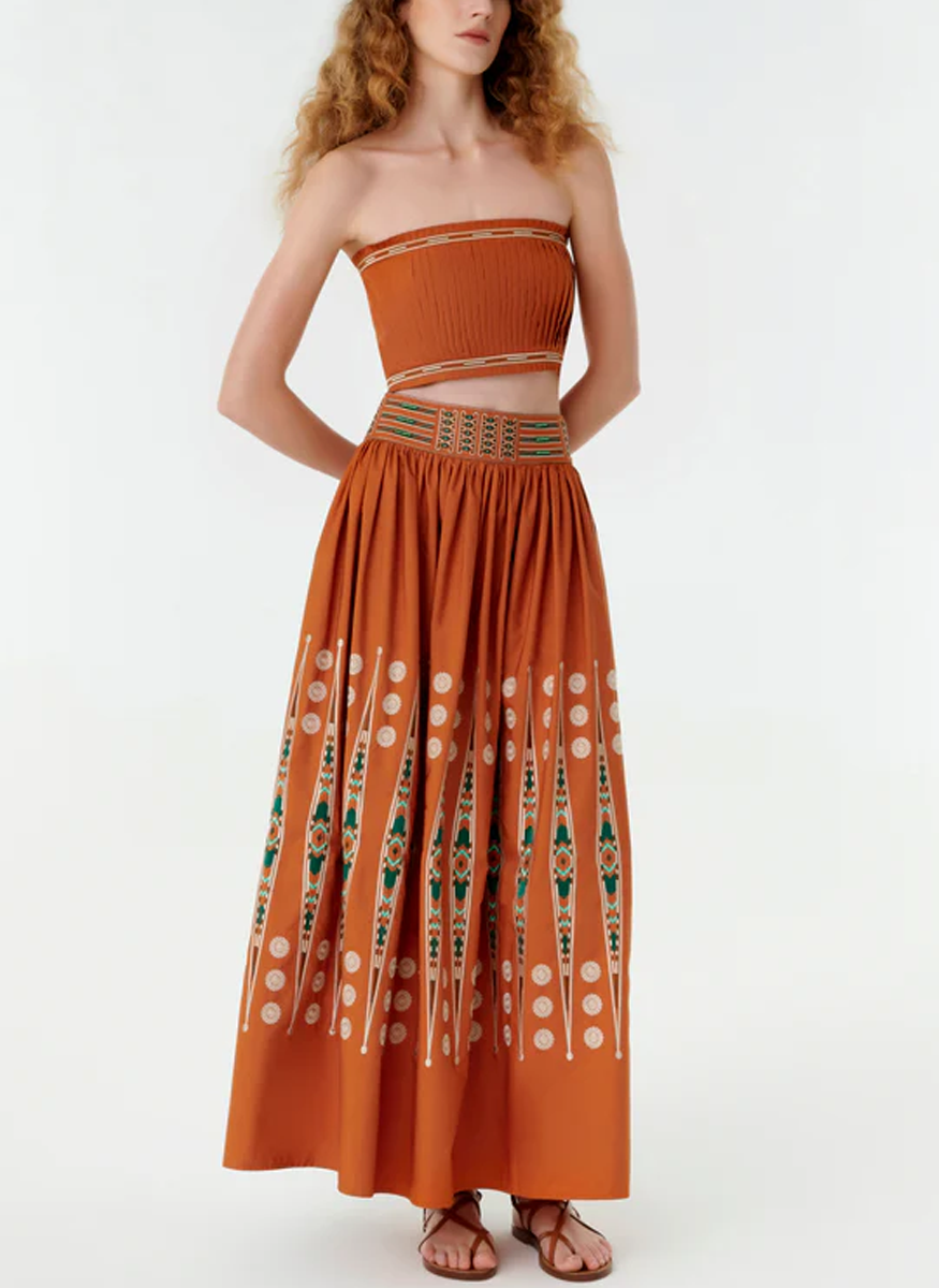Ombretta Skirt with Backgammon Embroidery