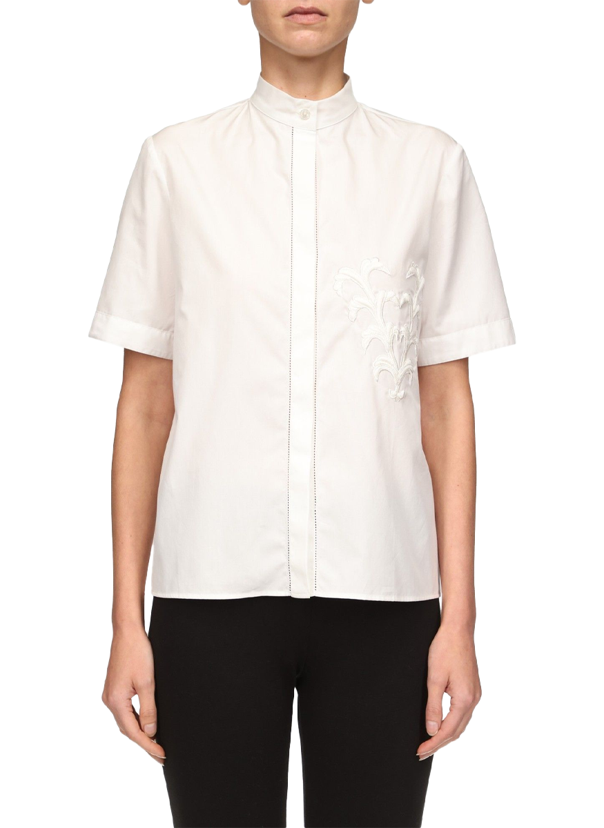 Poplin Short Sleeve Top with Embroidery