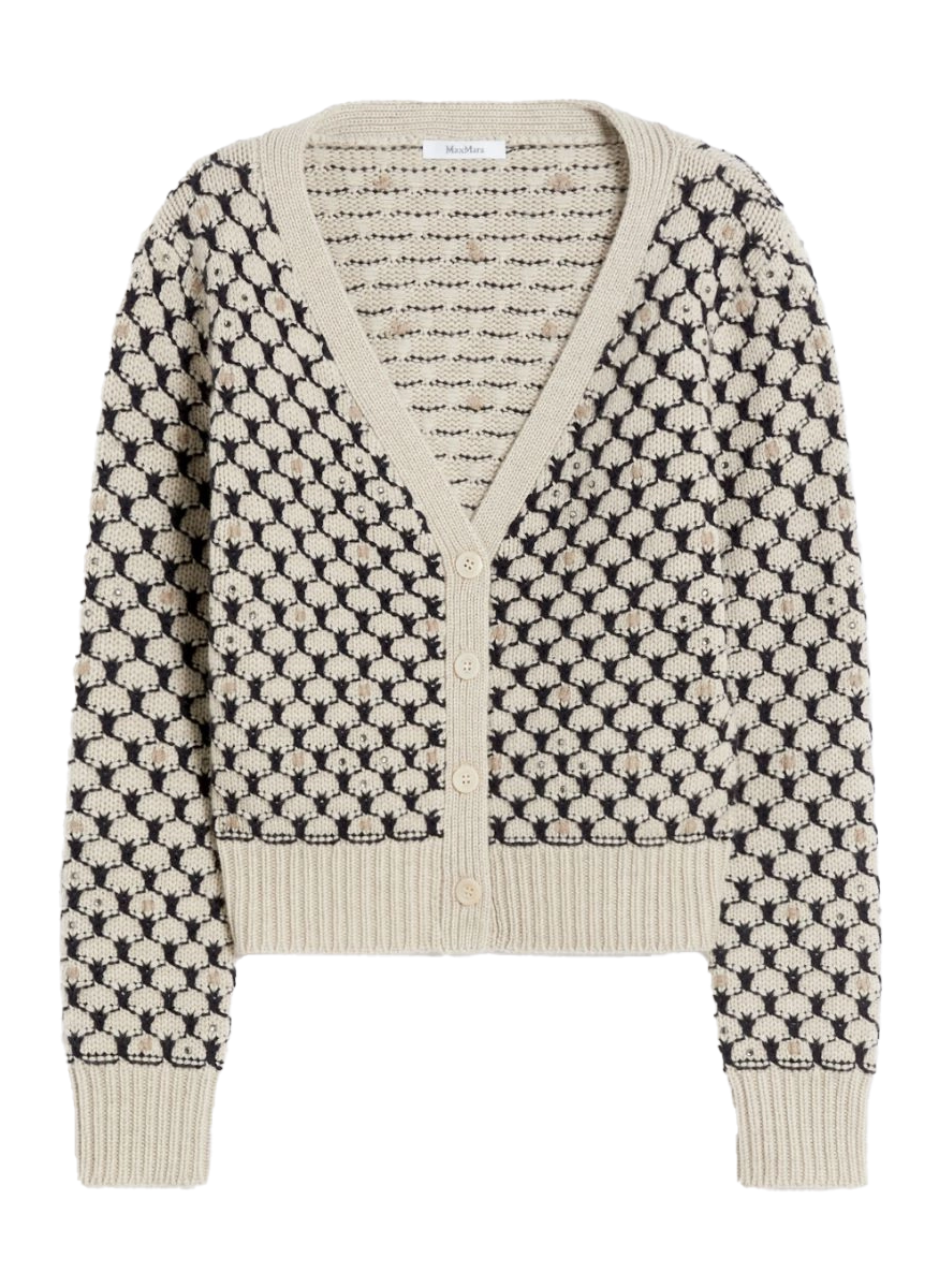 Patterned Wool and Cashmere Cardigan in Beige