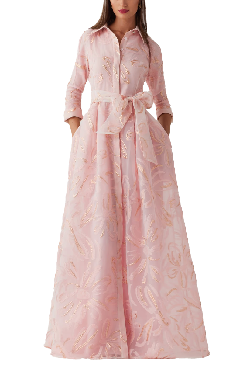 Metallic Organza Jacquard Shirt Waist Gown