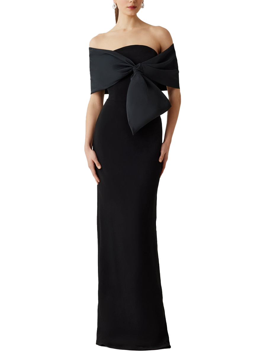 Crepe Strapless Gown with Taffeta Wrap