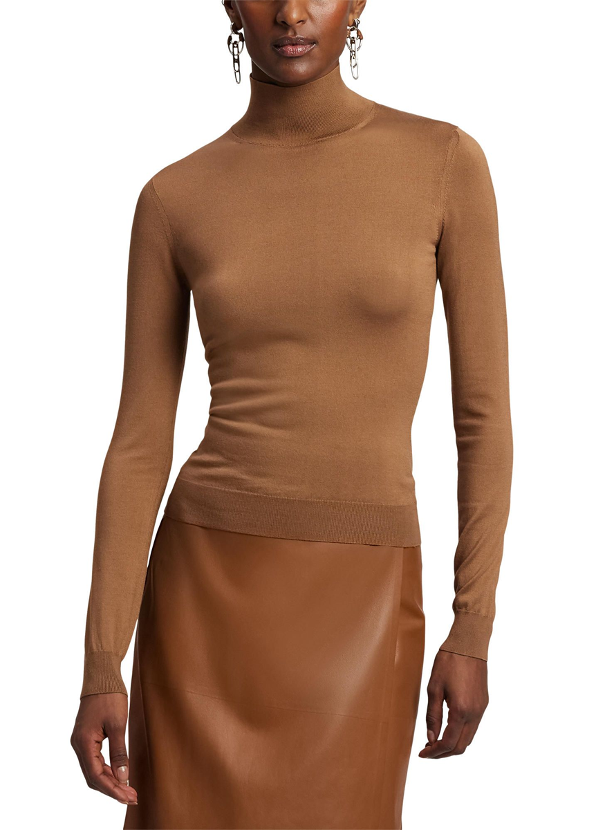 Stretch Silk Jersey Mockneck Sweater - Ralph Lauren Collection