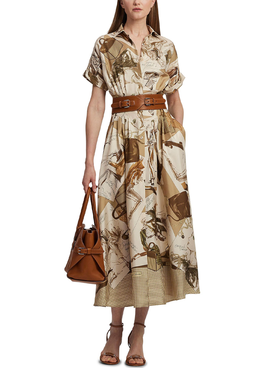 Donatella Diary-Print Twill Day Dress
