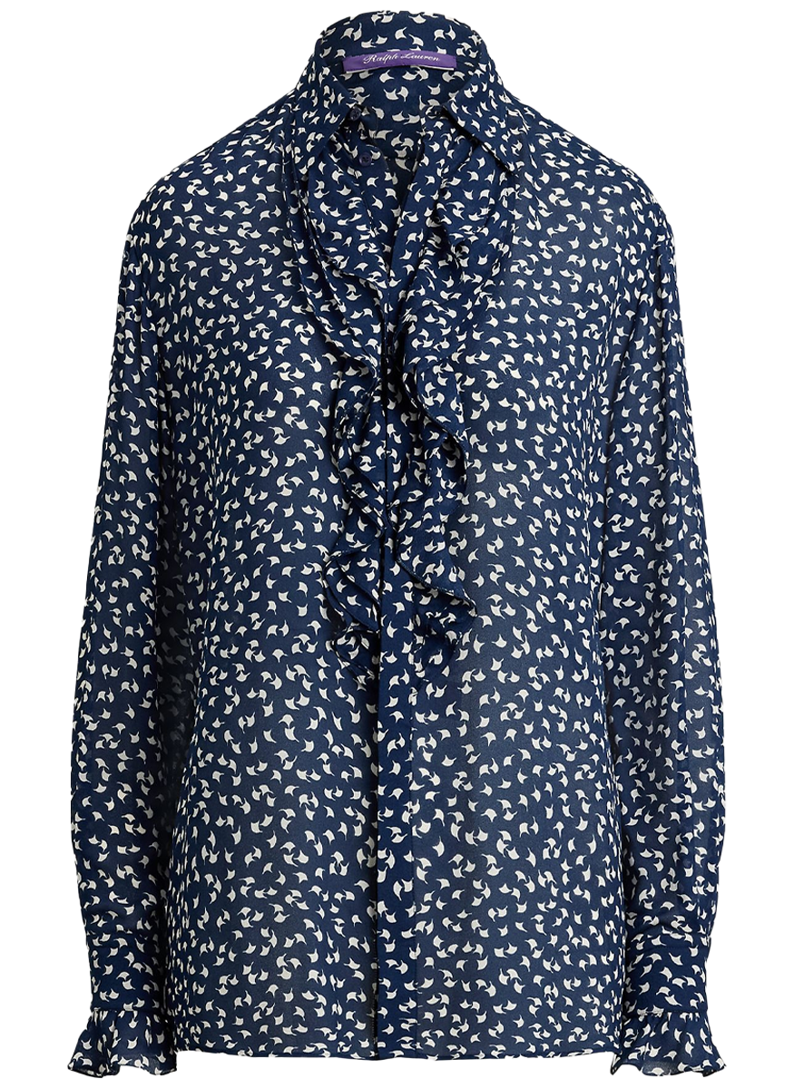 Addison Ruffle-Trim Geo-Print Shirt