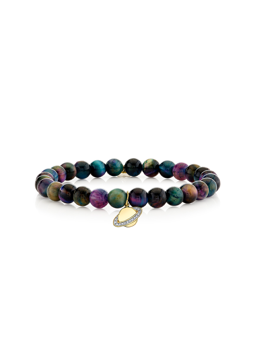 Small Saturn Charm on Rainbow Bracelet