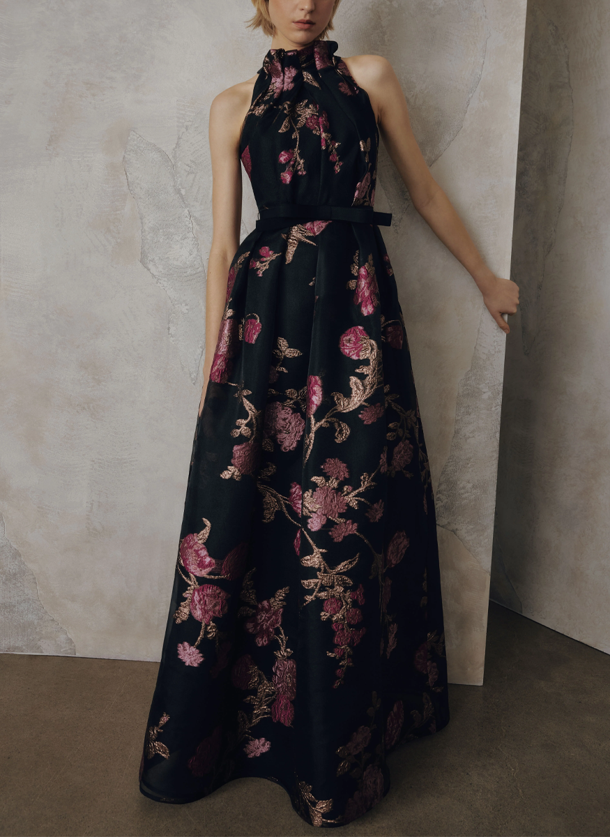 Floral Organza Halter Gown