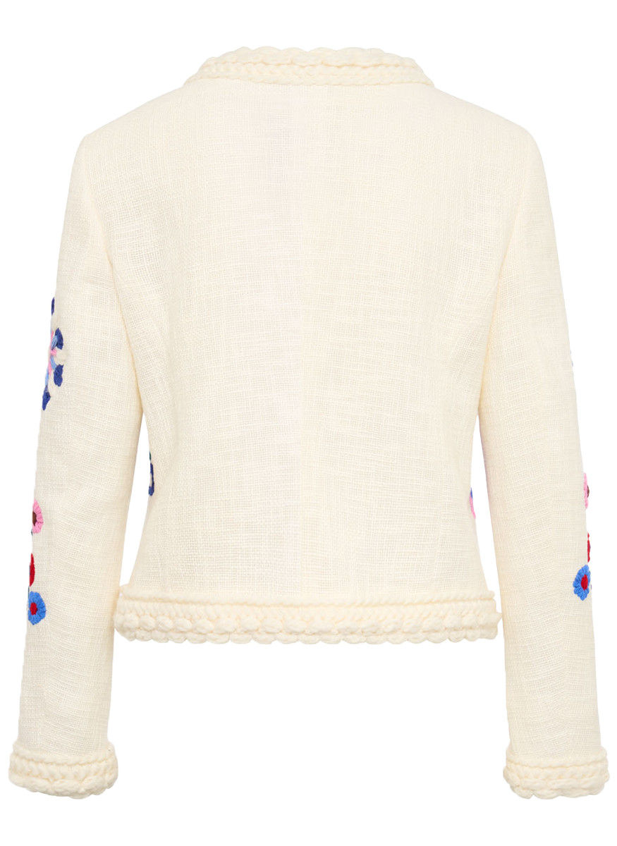 Off White Floral Embroidered Jacket
