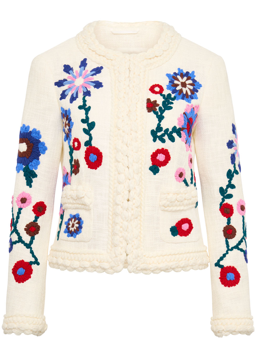 Off White Floral Embroidered Jacket