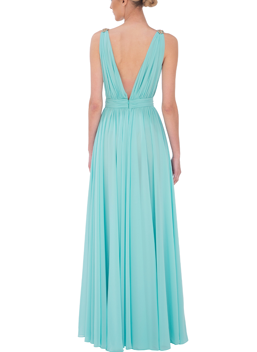 Deep V-Neck Draped Chiffon Gown