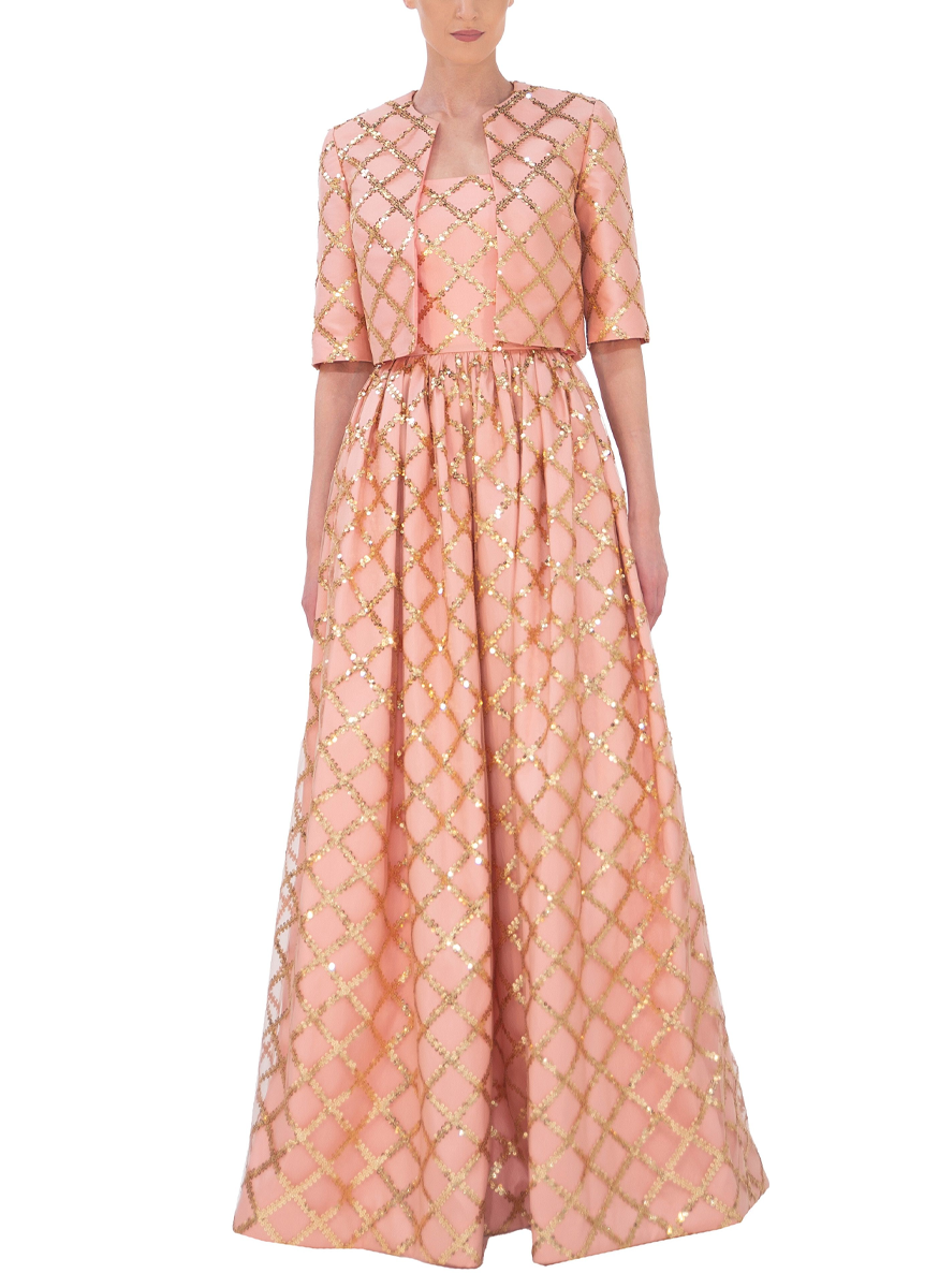 Lattice Gold Gown and Jacket