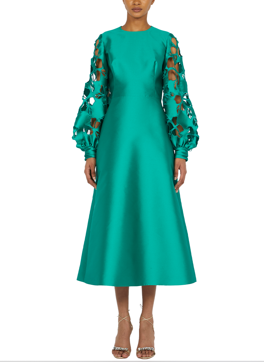 Mikado Soft Midi Dress with Floral Cutouts
