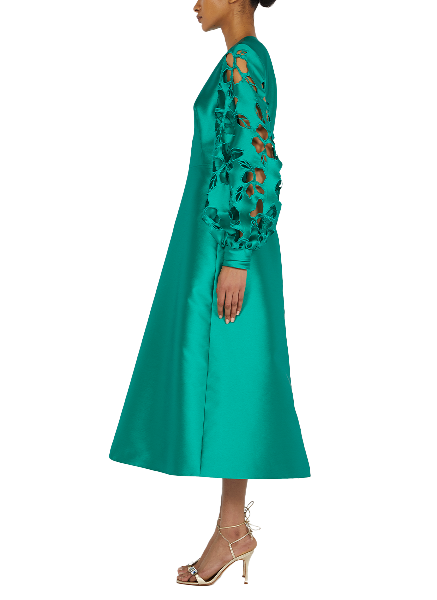 Mikado Soft Midi Dress with Floral Cutouts