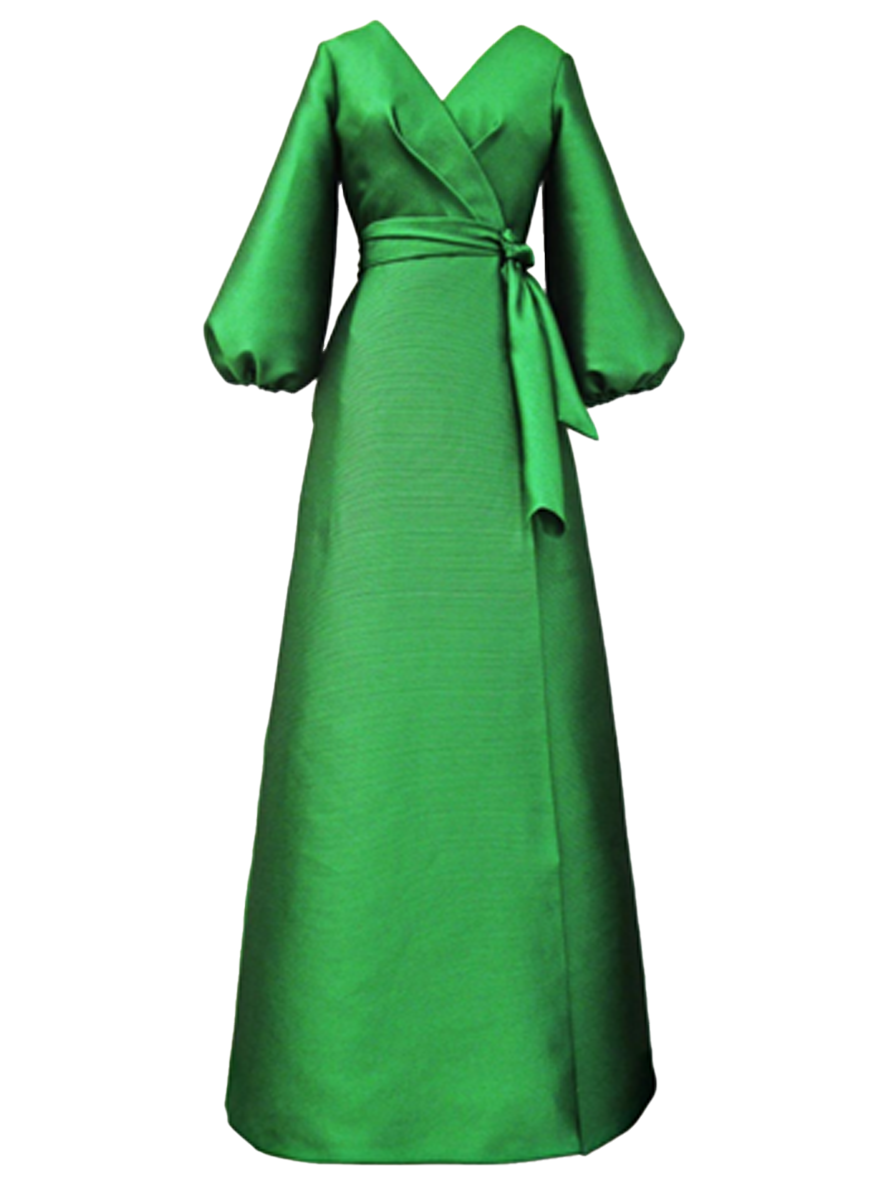 Bishop Sleeve Mikado Pique Wrap Gown