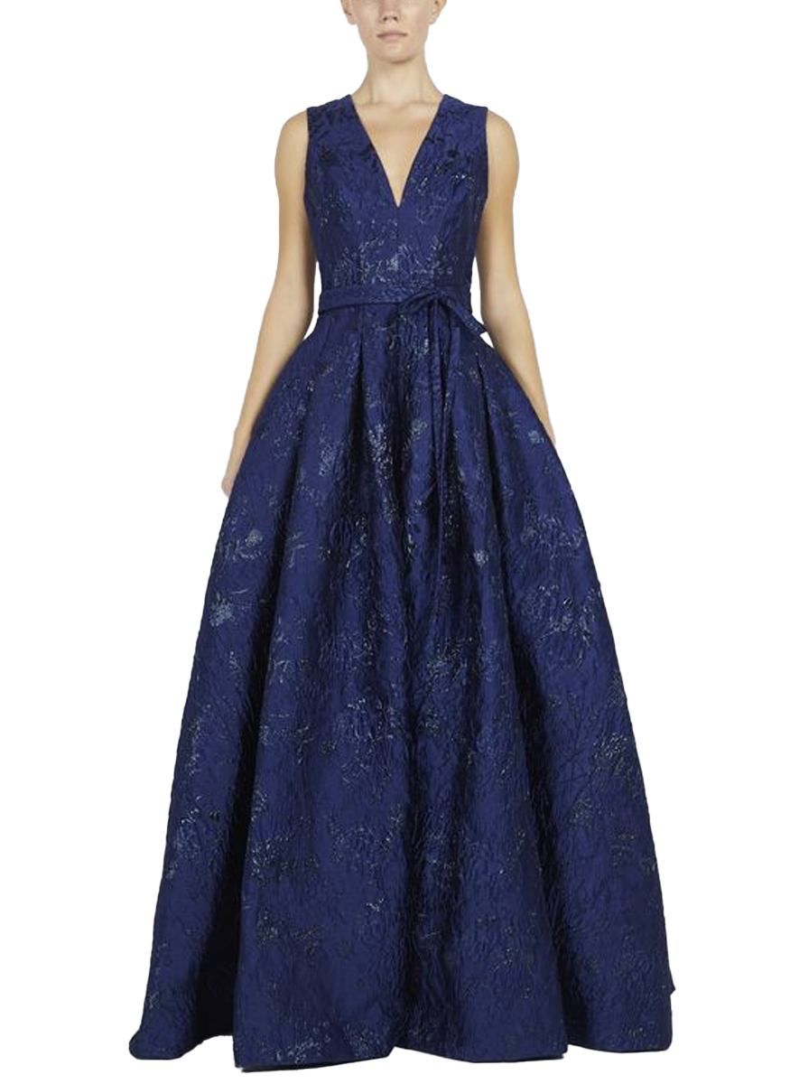 V-Neck Brocade Gown