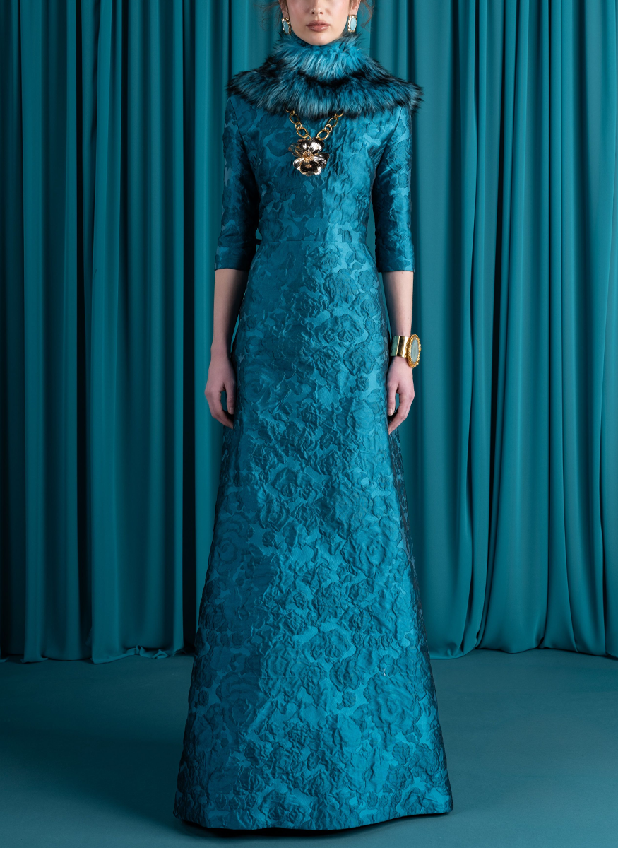 Brocade Aline Gown with Sleeves – Elizabeth Anthony