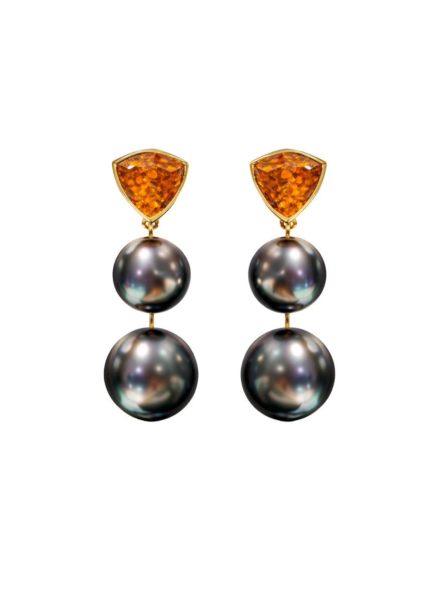 Mandarin Garnet and Tahitian Pearl Earrings