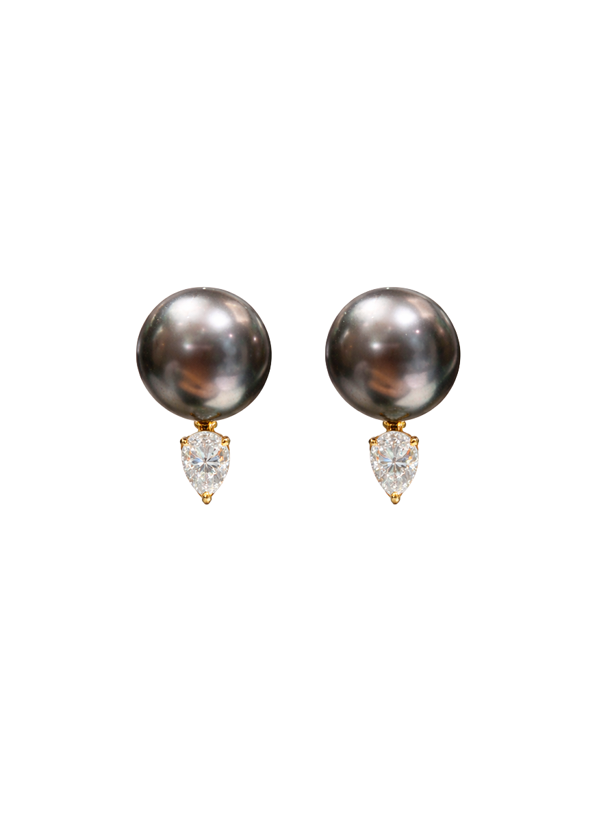 Tahitian Pearl and Diamond Studs