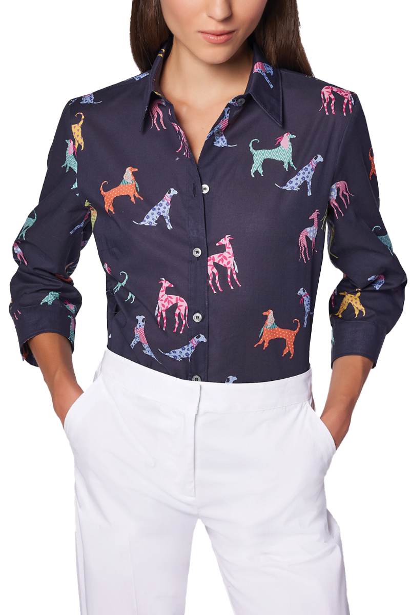Cotton Mussola Dog Print Top