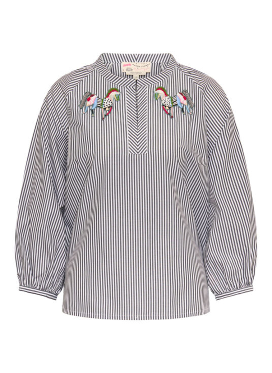 Striped Cotton Shirt with Embroidered Zebra