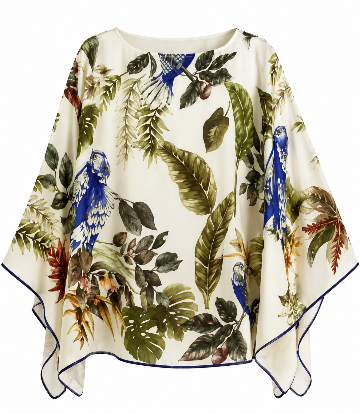 Blue Birds Cashmere Printed Poncho