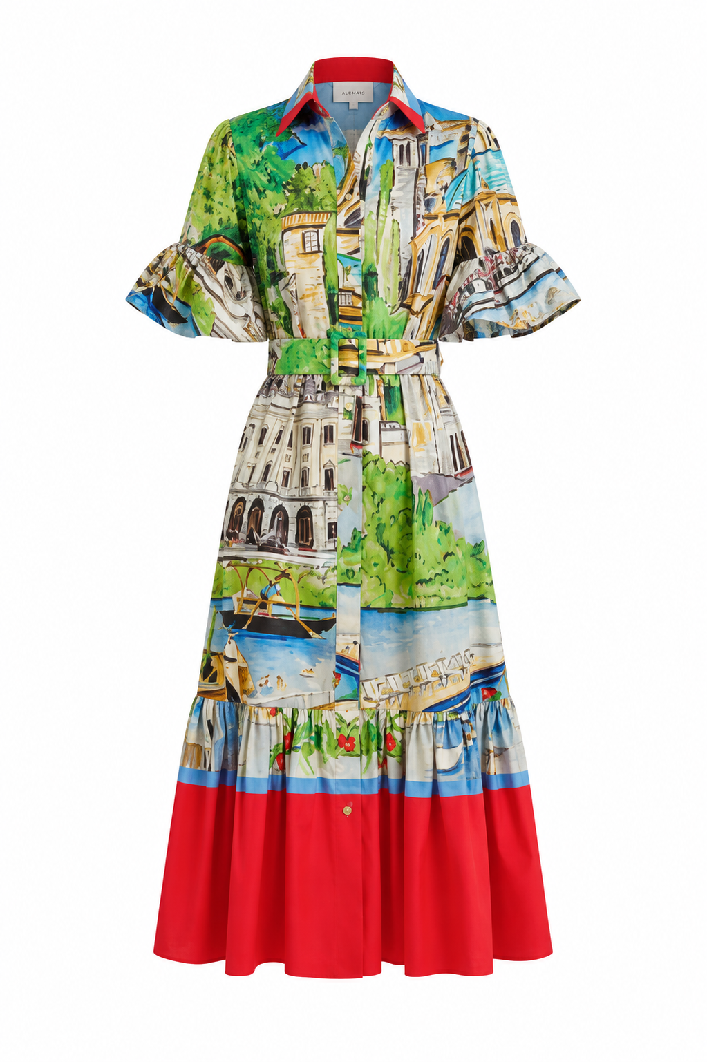 Shirtdress with Ruffles in Printed Lake Como