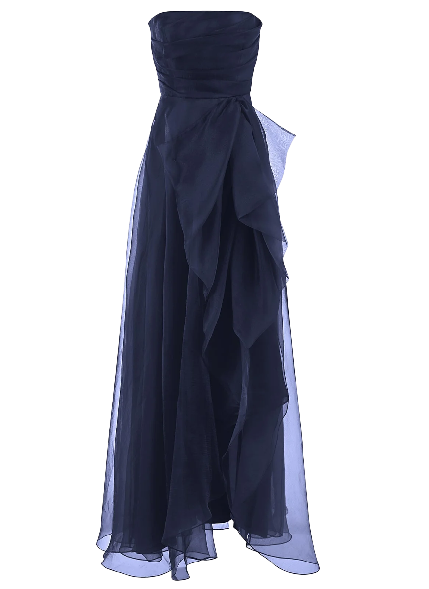 Teresa Strapless Draped Gown in Navy