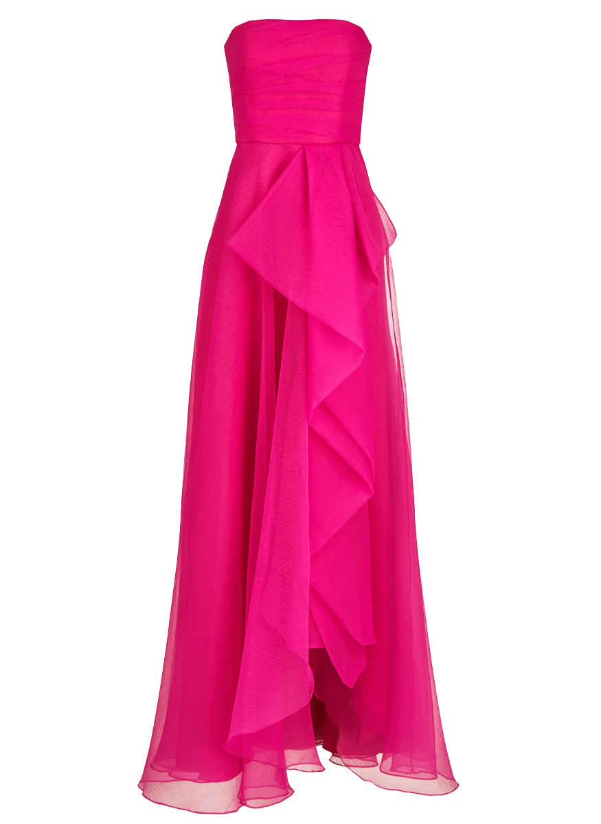 Teresa Strapless Draped Gown in Zinnia
