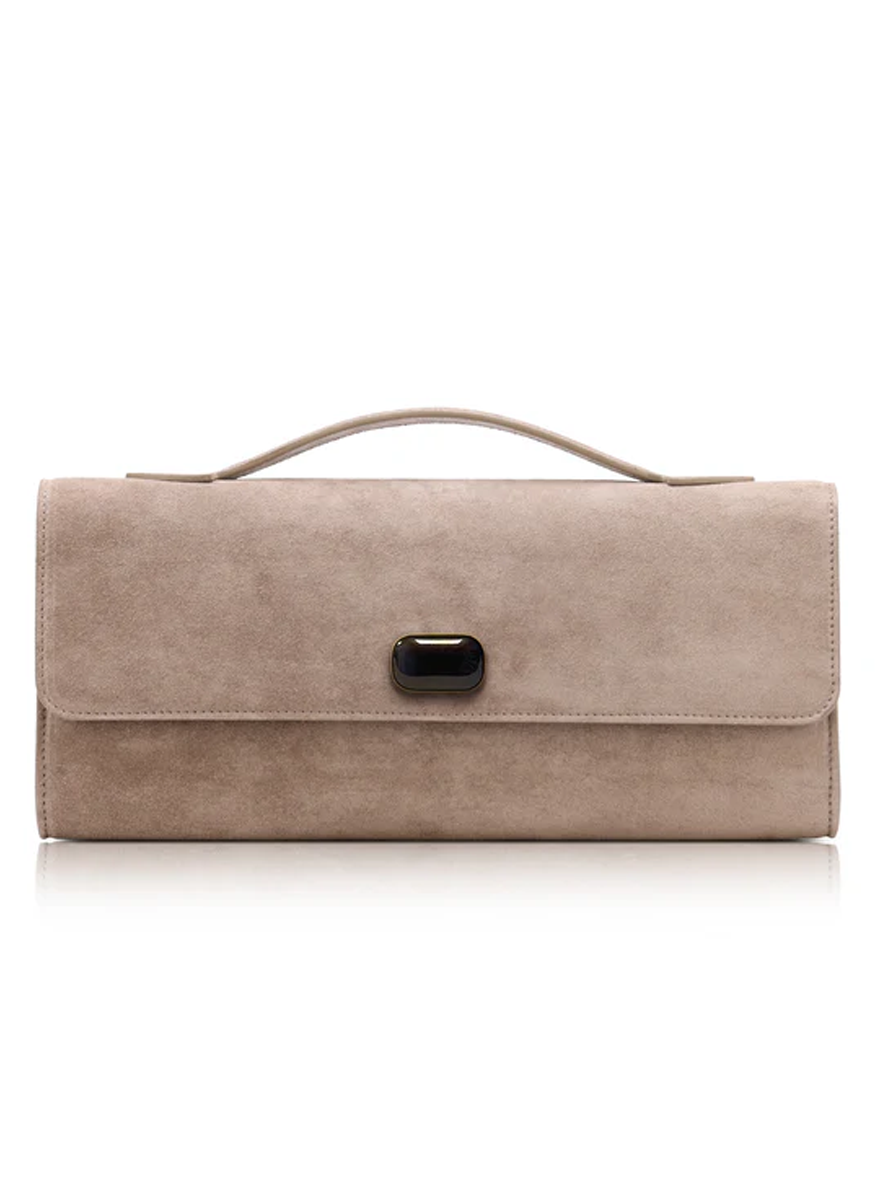 Alex Clutch in Stone Grey Lamb Suede