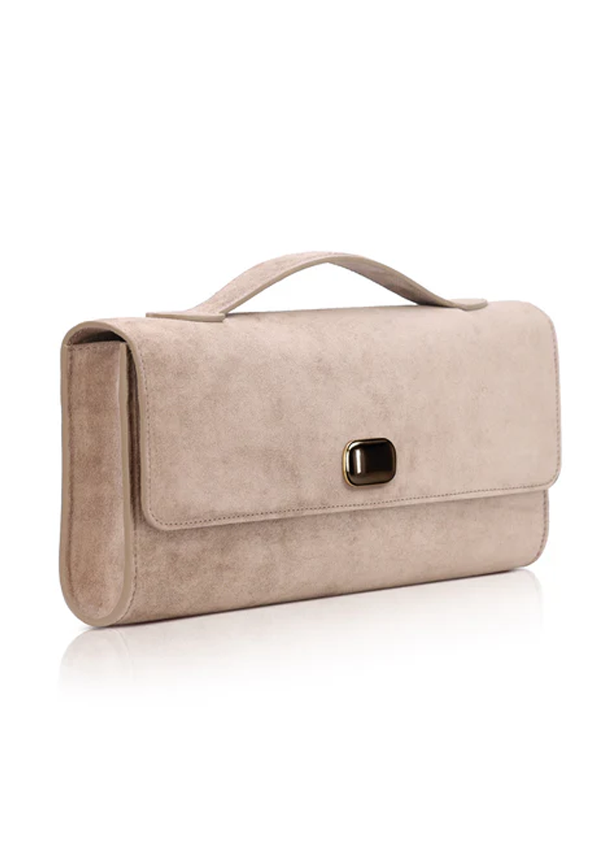 Alex Clutch in Stone Grey Lamb Suede