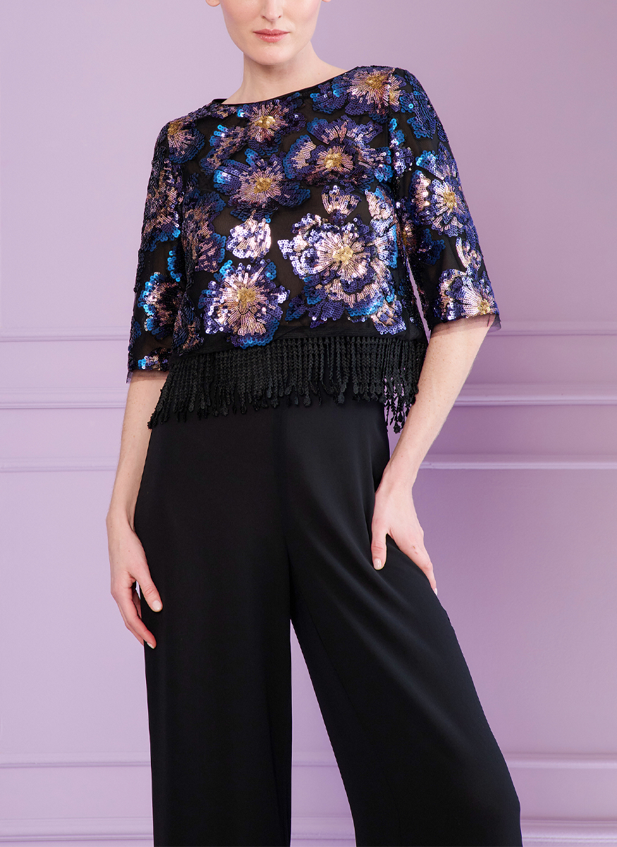 Sequin Tulle Floral Top