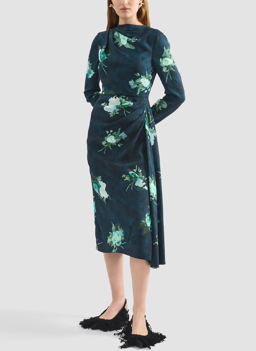 Long Sleeve Draped Midi Dress