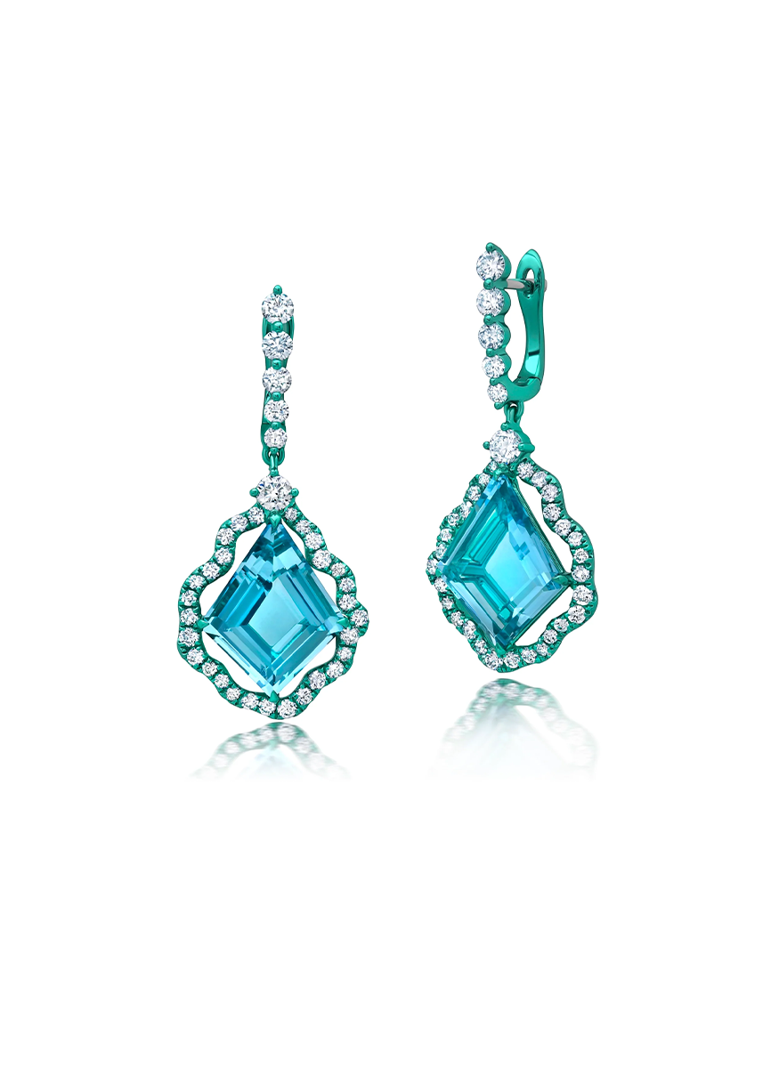 Aquamarine and Diamonds Drop Earrings