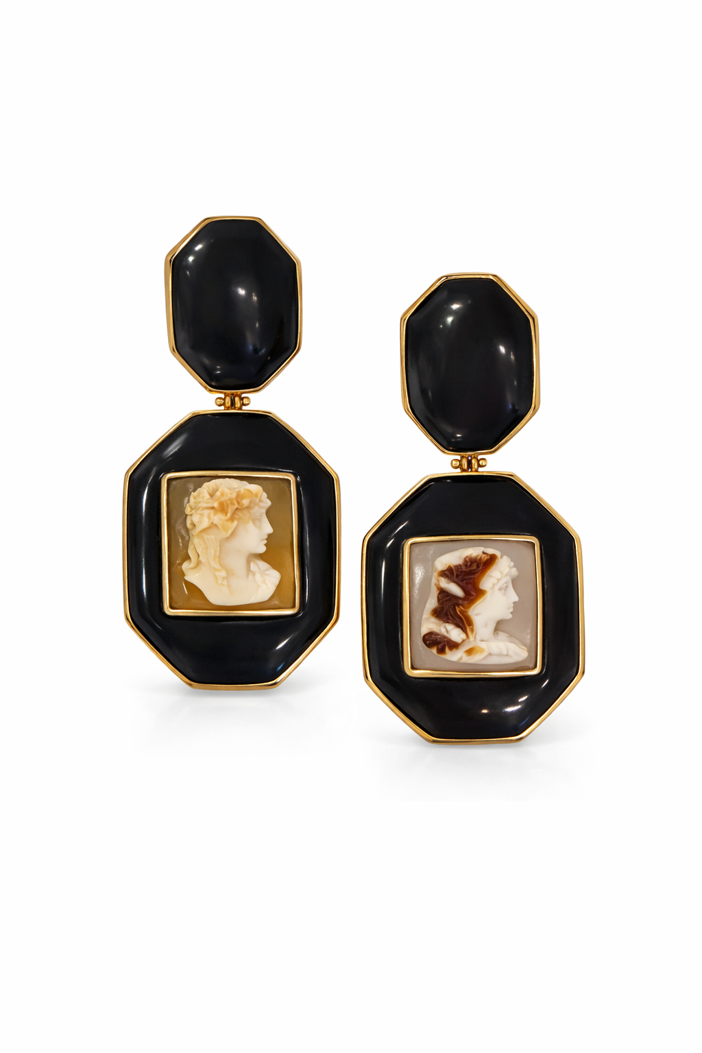 Shell and Onyx Cameo Earrings