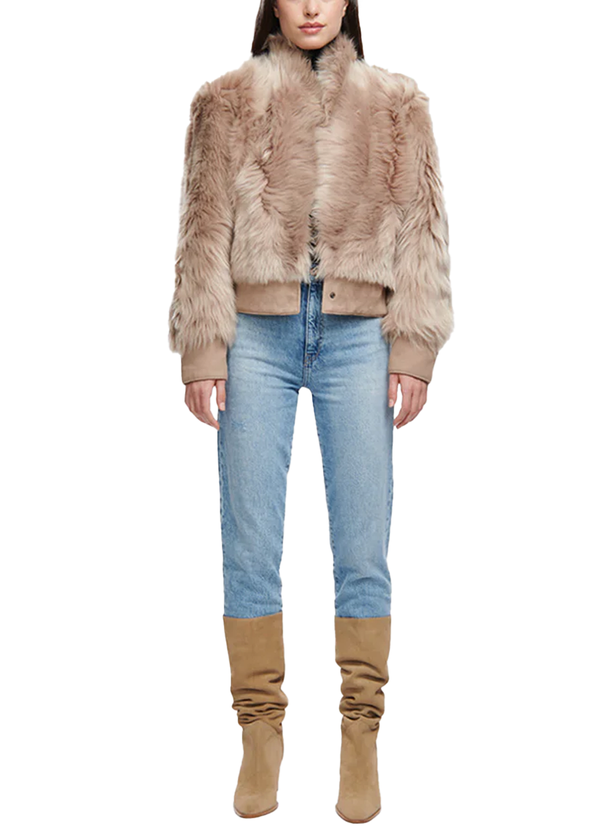 Bean Neutral Shearling Bomber Jacket