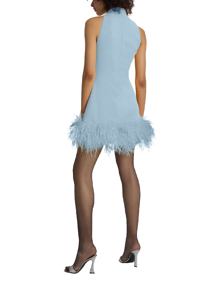 Ratana Ostrich Dress in Pale Blue Heavy Crepe - Safiyaa