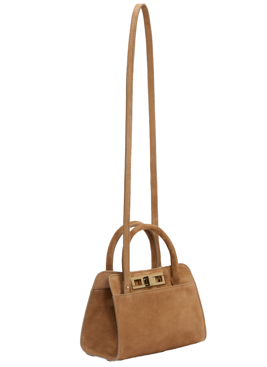 Small Suede Handbag with Metallic Closure