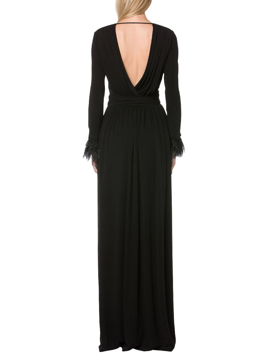 Organza V-Neck Gown with Ostrich Feathers - Alberta Ferretti