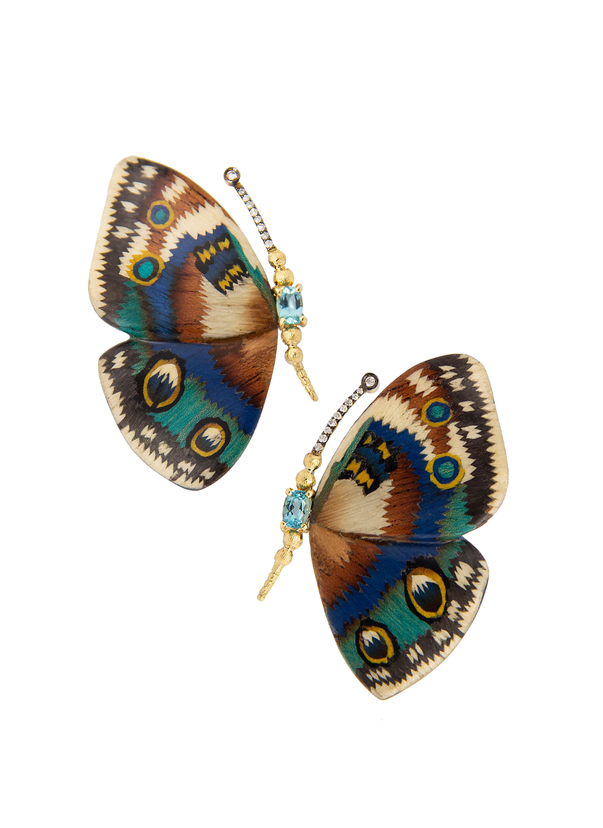 Marquetry Butterflies with Apatite Earrings